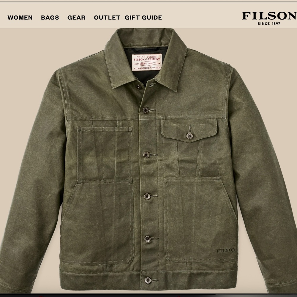 FILSON TIN CLOTH SHORT LINED CRUISER WAXED JACKET Size M